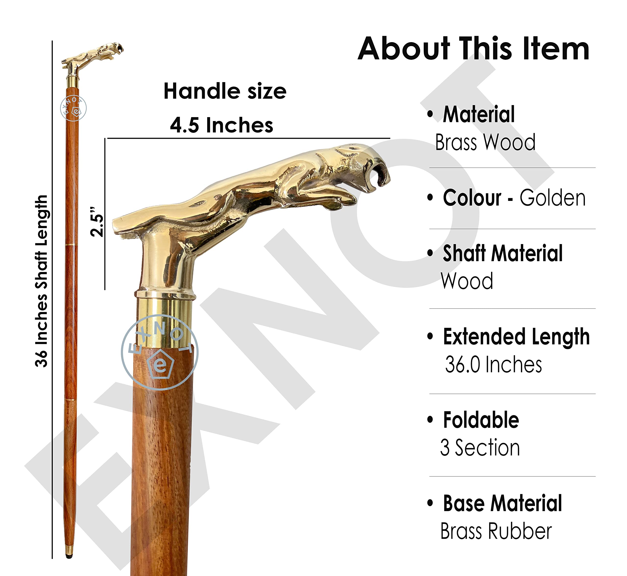 Amazon.co.jp: EXNOT キングスタイル 歩行杖 ソリッドジャガー真鍮